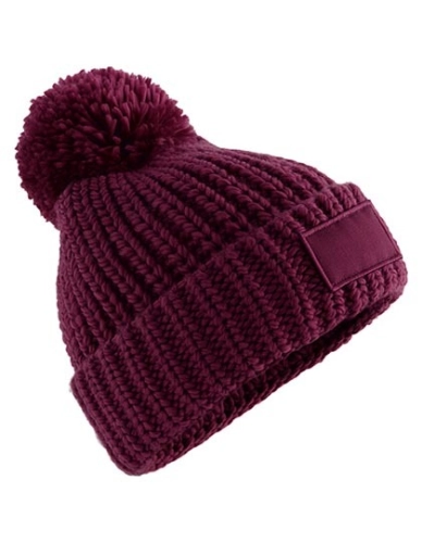 Beechfield Toasty Patch – gruba czapka dzianinowa z pomponem burgundy.jpg