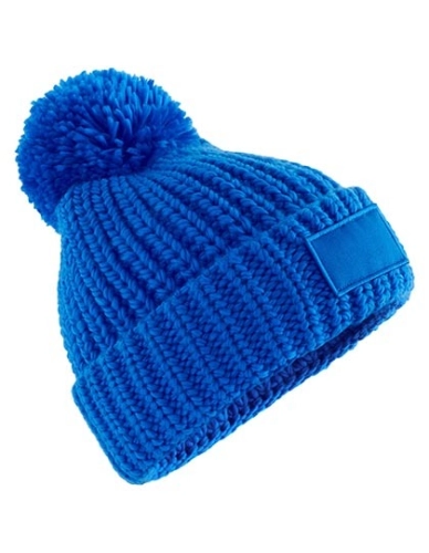 Beechfield Toasty Patch – gruba czapka dzianinowa z pomponem luminous blue.jpg