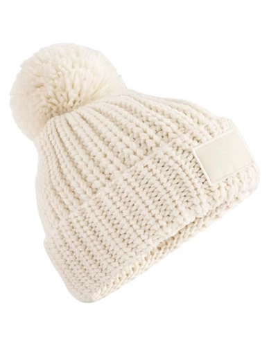Beechfield Toasty Patch – gruba czapka dzianinowa z pomponem oatmeal.jpg